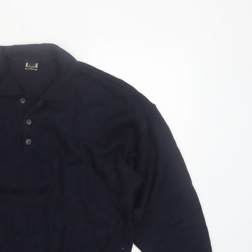 Y.G. Men's Blue Collared Henley Knit Jumper XL Classic Style