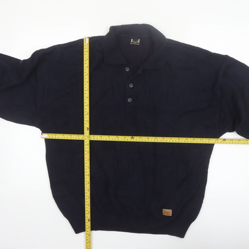 Y.G. Men's Blue Collared Henley Knit Jumper XL Classic Style