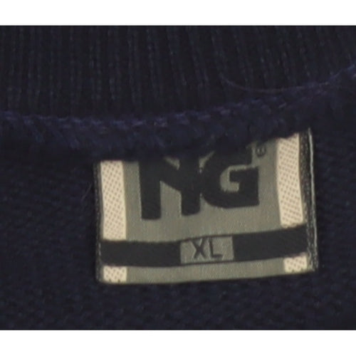Y.G. Men's Blue Collared Henley Knit Jumper XL Classic Style