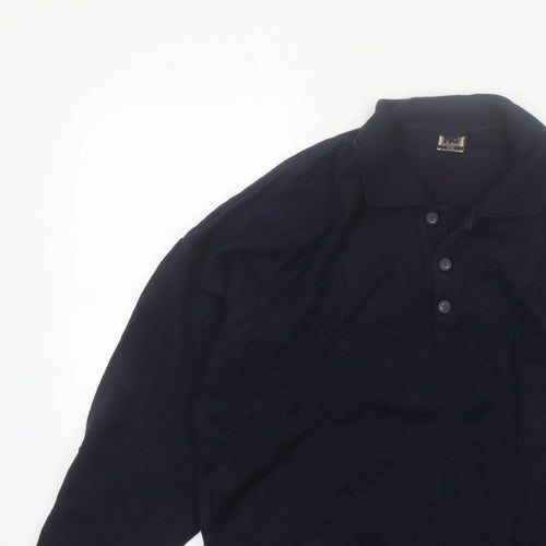 Y.G. Men's Blue Collared Henley Knit Jumper XL Classic Style