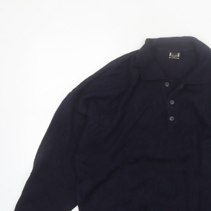 Y.G. Men's Blue Collared Henley Knit Jumper XL Classic Style