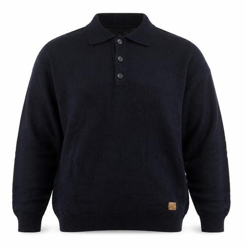 Y.G. Men's Blue Collared Henley Knit Jumper XL Classic Style