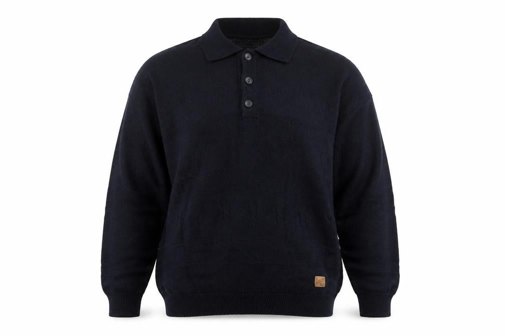 Y.G. Men's Blue Collared Henley Knit Jumper XL Classic Style