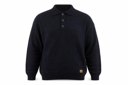 Y.G. Men's Blue Collared Henley Knit Jumper XL Classic Style