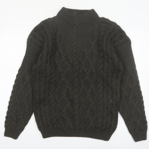 Baszio Men's Brown Hand Knit Wool Cable Pullover Jumper M