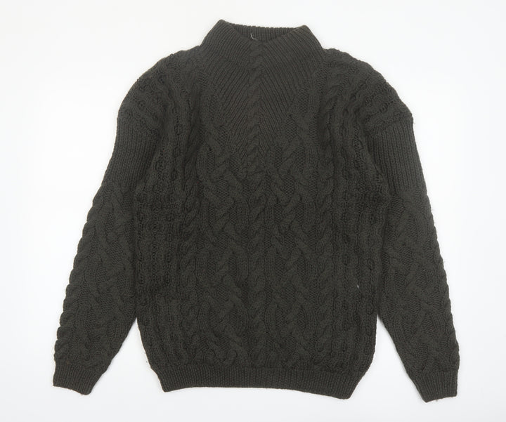 Baszio Men's Brown Hand Knit Wool Cable Pullover Jumper M