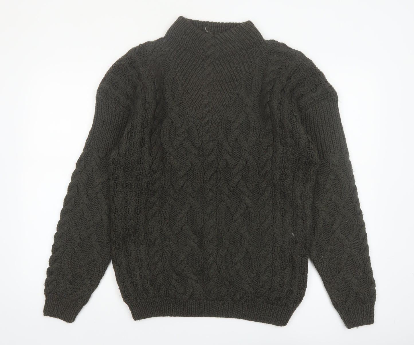 Baszio Men's Brown Hand Knit Wool Cable Pullover Jumper M
