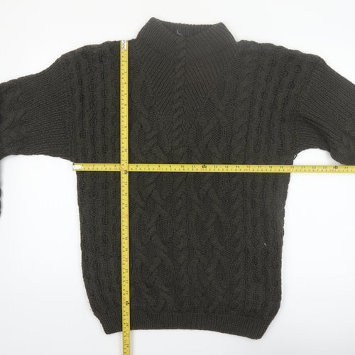Baszio Men's Brown Hand Knit Wool Cable Pullover Jumper M