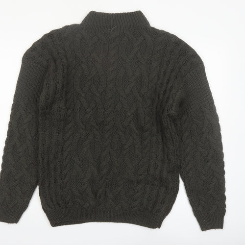Baszio Men's Brown Hand Knit Wool Cable Pullover Jumper M