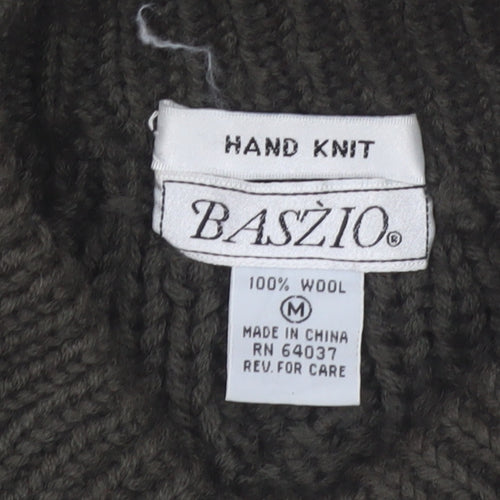 Baszio Men's Brown Hand Knit Wool Cable Pullover Jumper M