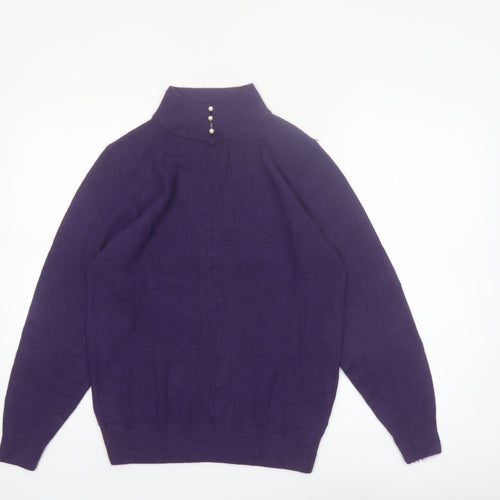 H.E.R Womens Purple Mock Neck Cable Knit Acrylic Jumper Size S