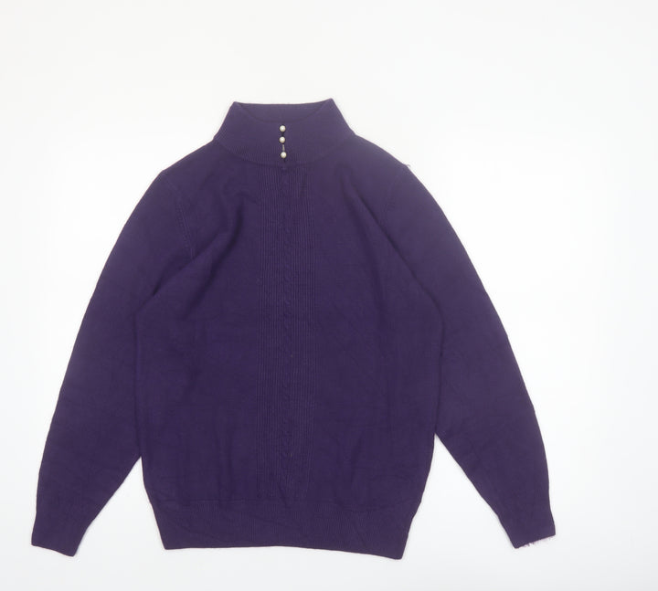 H.E.R Womens Purple Mock Neck Cable Knit Acrylic Jumper Size S