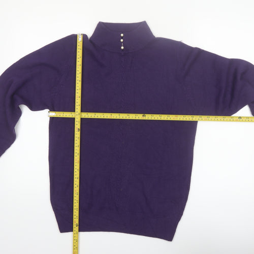 H.E.R Womens Purple Mock Neck Cable Knit Acrylic Jumper Size S