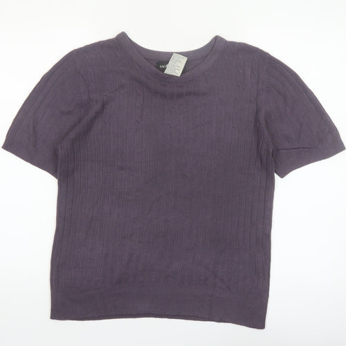 Sag Harbor Women’s Purple Short Sleeve Cable Knit Jumper Size L
