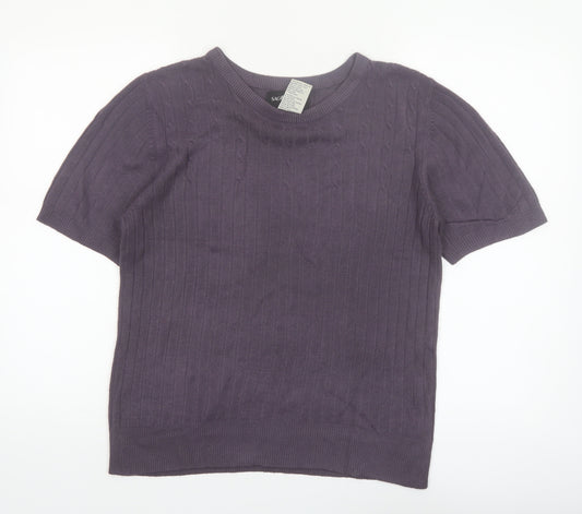 Sag Harbor Women’s Purple Short Sleeve Cable Knit Jumper Size L