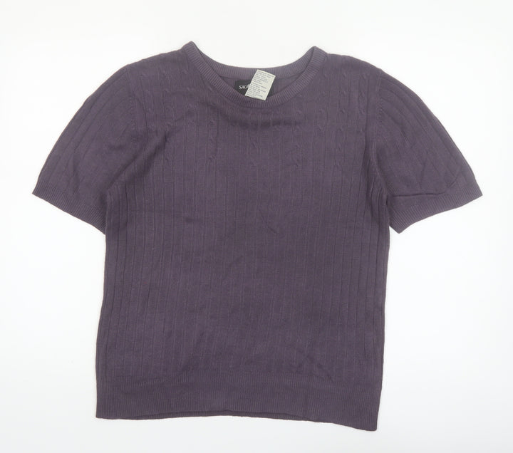 Sag Harbor Women’s Purple Short Sleeve Cable Knit Jumper Size L