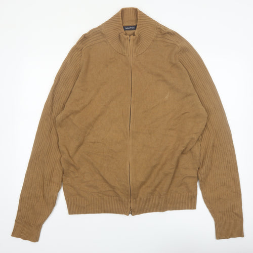 Nautica Men’s Beige Full Zip Cotton Knit Jumper Size L