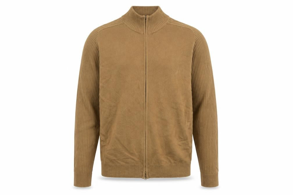 Nautica Men’s Beige Full Zip Cotton Knit Jumper Size L