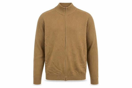 Front view of Nautica Men’s Beige Full Zip Cotton Knit Jumper, size L