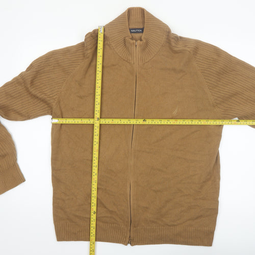 Nautica Men’s Beige Full Zip Cotton Knit Jumper Size L