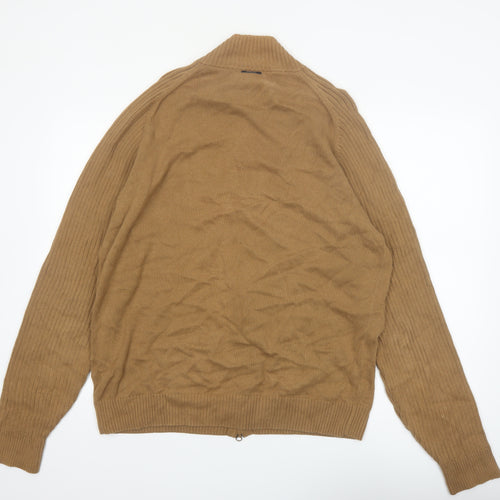 Nautica Men’s Beige Full Zip Cotton Knit Jumper Size L