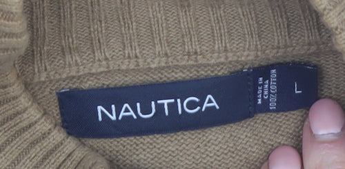 Nautica Men’s Beige Full Zip Cotton Knit Jumper Size L