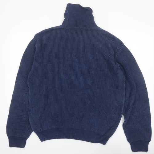 Orvis Men's Blue Roll Neck Cotton Jumper Size L Classic Knit Pullover