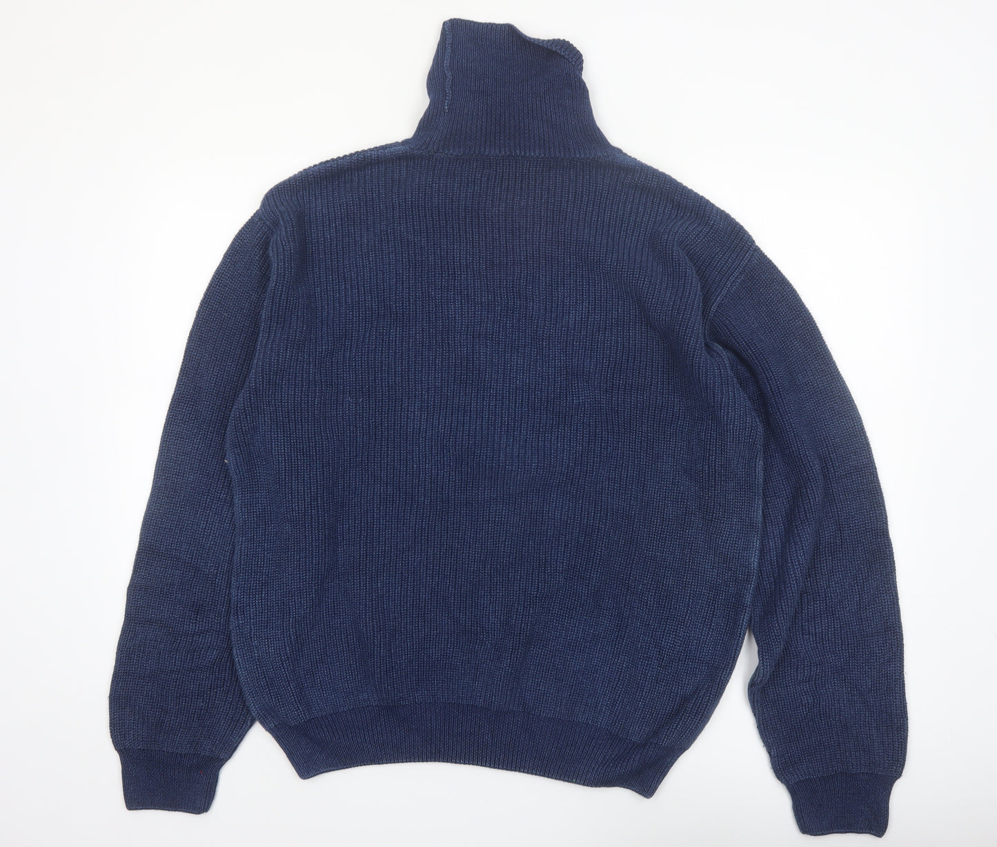 Orvis Men's Blue Roll Neck Cotton Jumper Size L Classic Knit Pullover