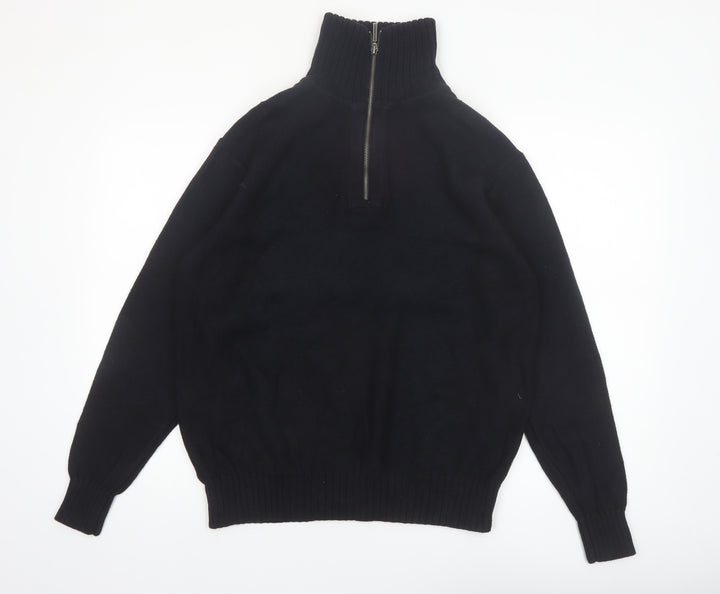 Geoffrey Beene Men's Black Cotton 1/2 Zip High Neck Jumper L
