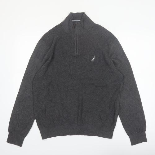 Nautica Men's Grey 1/4 Zip Cotton Jumper Size L