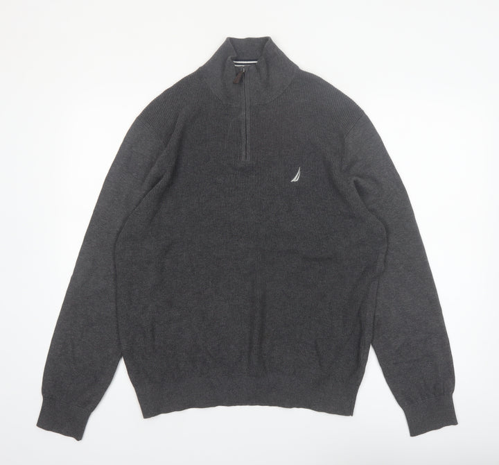 Nautica Men's Grey 1/4 Zip Cotton Jumper Size L