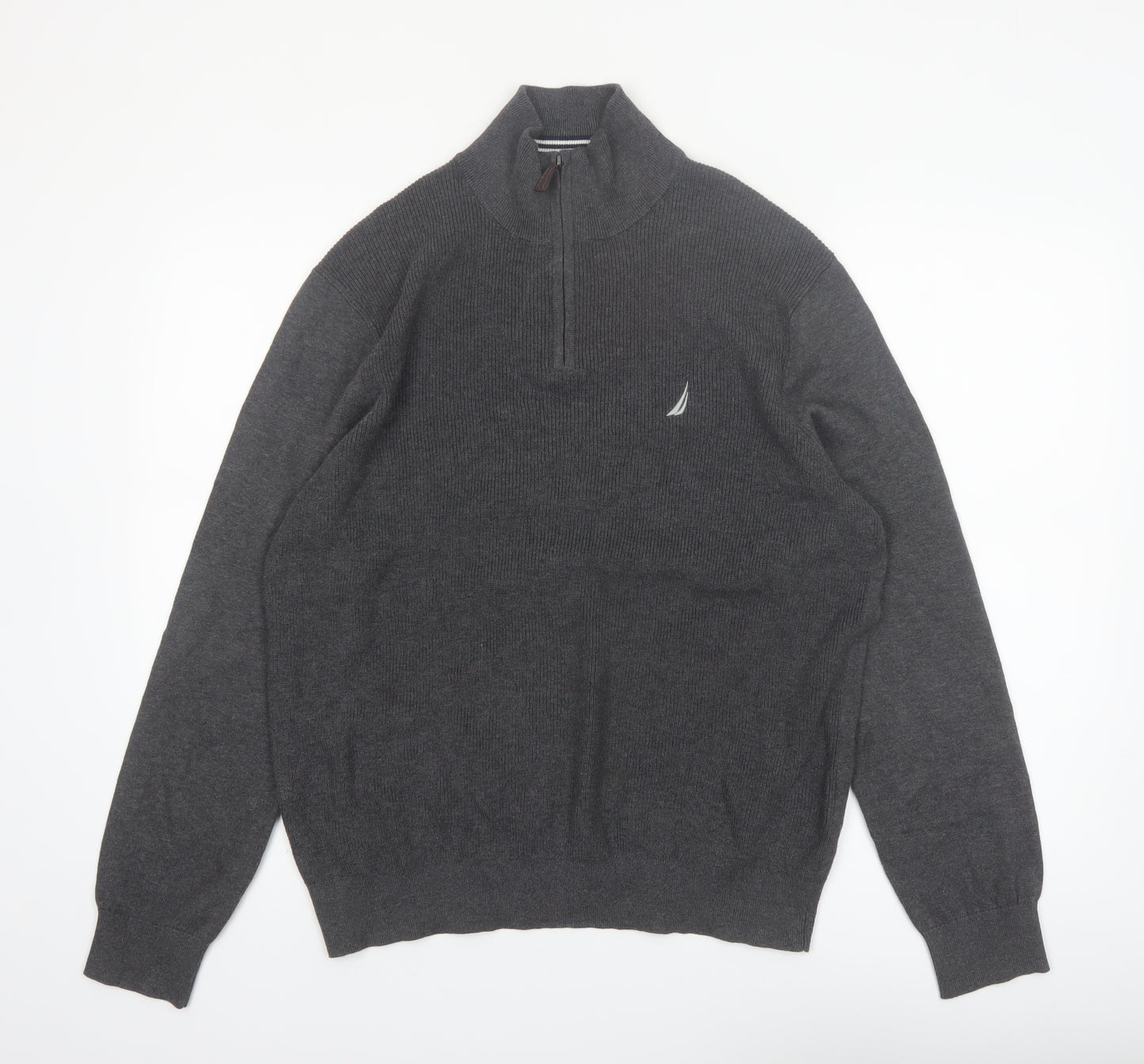 Nautica Men's Grey 1/4 Zip Cotton Jumper Size L