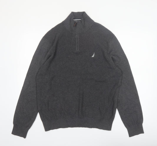 Nautica Men's Grey 1/4 Zip Cotton Jumper Size L