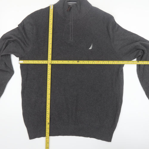 Nautica Men's Grey 1/4 Zip Cotton Jumper Size L
