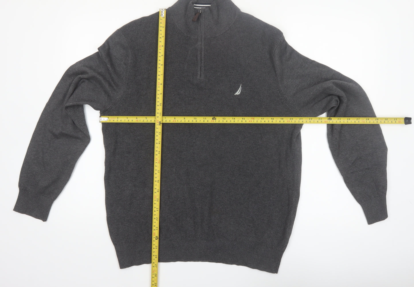 Nautica Men's Grey 1/4 Zip Cotton Jumper Size L