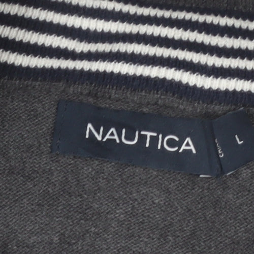 Nautica Men's Grey 1/4 Zip Cotton Jumper Size L