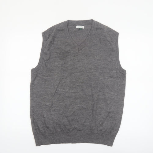 ColorPlus Men Grey Wool Blend V-Neck Sleeveless Vest L