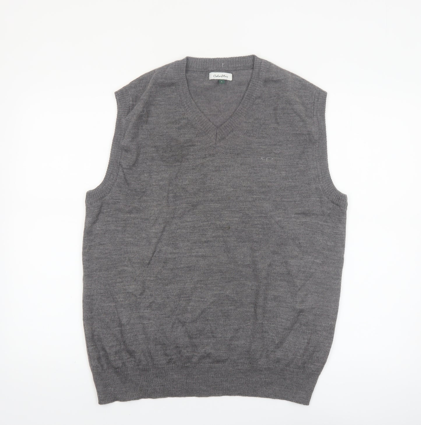 ColorPlus Men Grey Wool Blend V-Neck Sleeveless Vest L