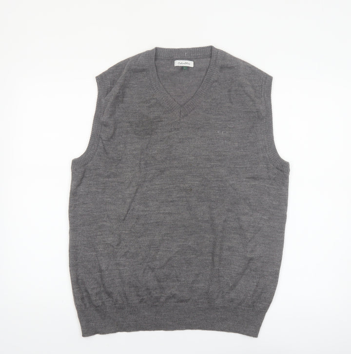 ColorPlus Men Grey Wool Blend V-Neck Sleeveless Vest L