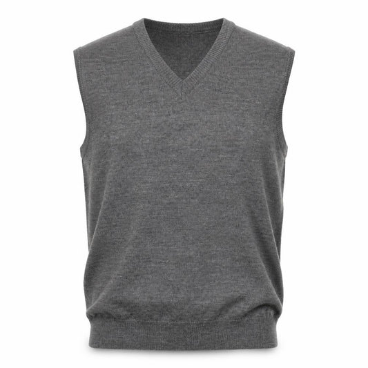 Front view of ColorPlus Men Grey Wool Blend V-Neck Sleeveless Vest L
