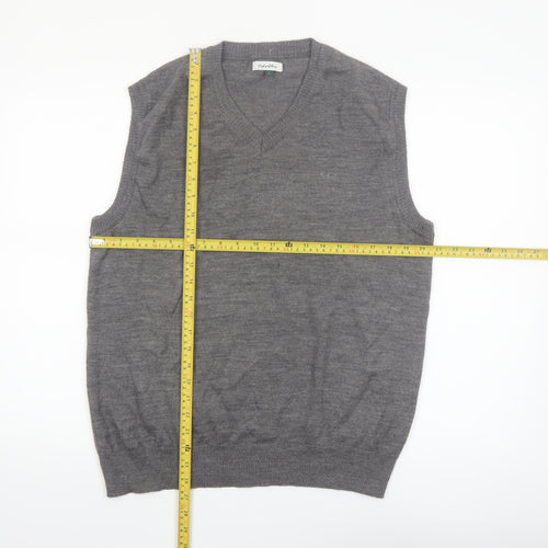 ColorPlus Men Grey Wool Blend V-Neck Sleeveless Vest L