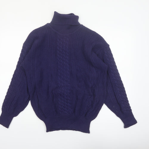 Snugger by Kaelin Blue Cable-Knit Roll Neck Jumper L Men's Vintage Ski