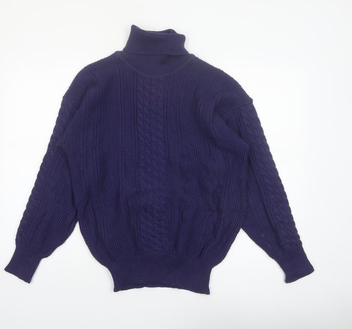 Snugger by Kaelin Blue Cable-Knit Roll Neck Jumper L Men's Vintage Ski