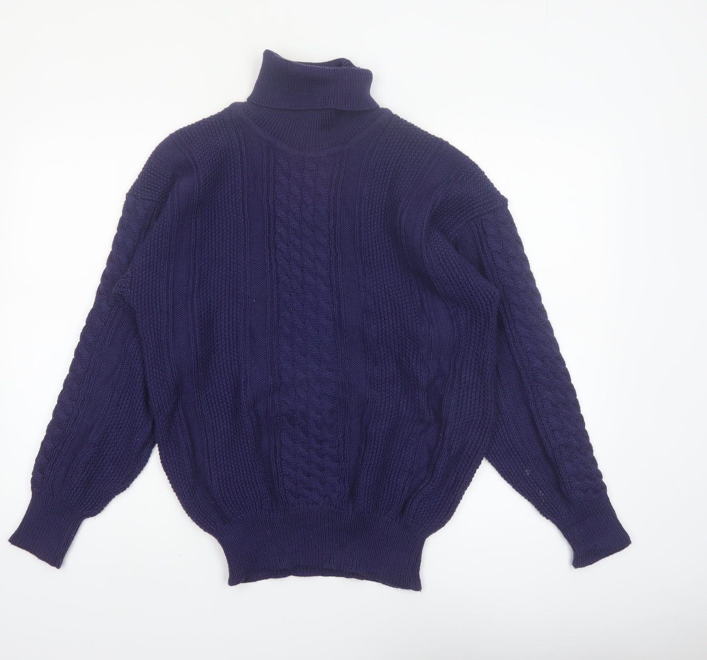 Snugger by Kaelin Blue Cable-Knit Roll Neck Jumper L Men's Vintage Ski