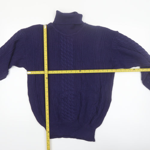 Snugger by Kaelin Blue Cable-Knit Roll Neck Jumper L Men's Vintage Ski