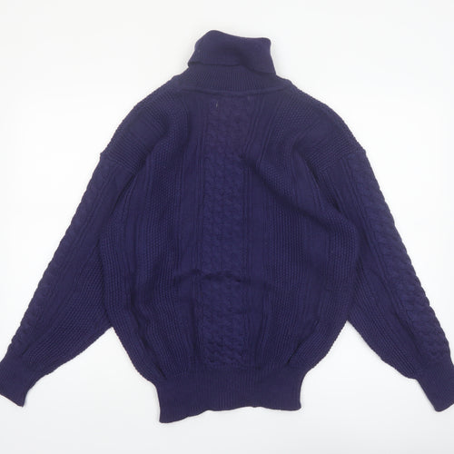 Snugger by Kaelin Blue Cable-Knit Roll Neck Jumper L Men's Vintage Ski