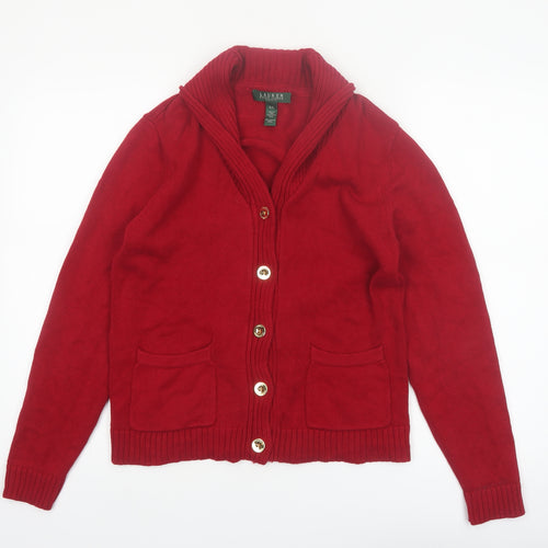 Lauren Ralph Lauren Petite Red Cotton Button Cardigan Women P/L