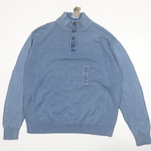 RedHead Men's Blue Cotton Henley Jumper XL High Neck Knit