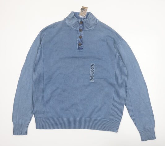 RedHead Men's Blue Cotton Henley Jumper XL High Neck Knit