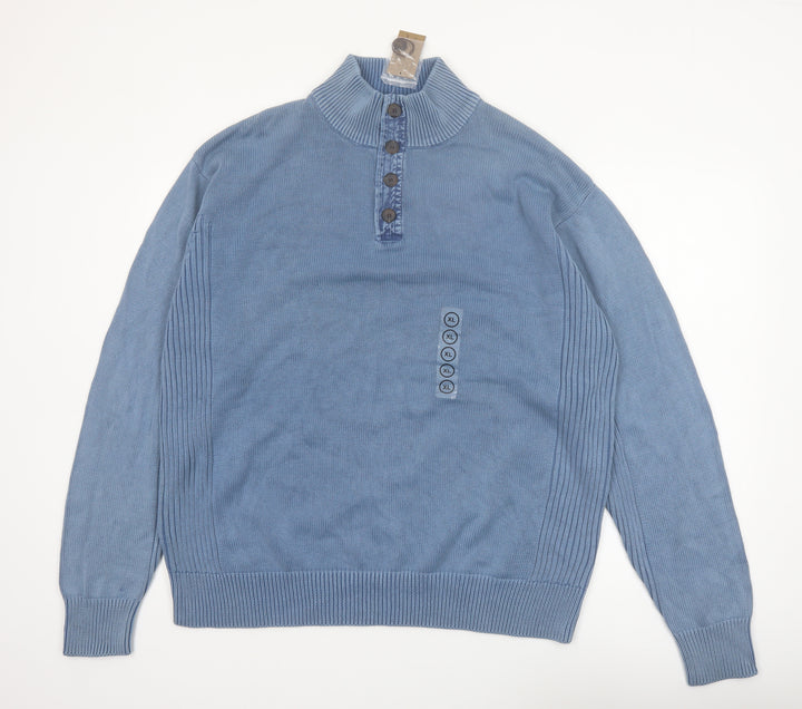 RedHead Men's Blue Cotton Henley Jumper XL High Neck Knit